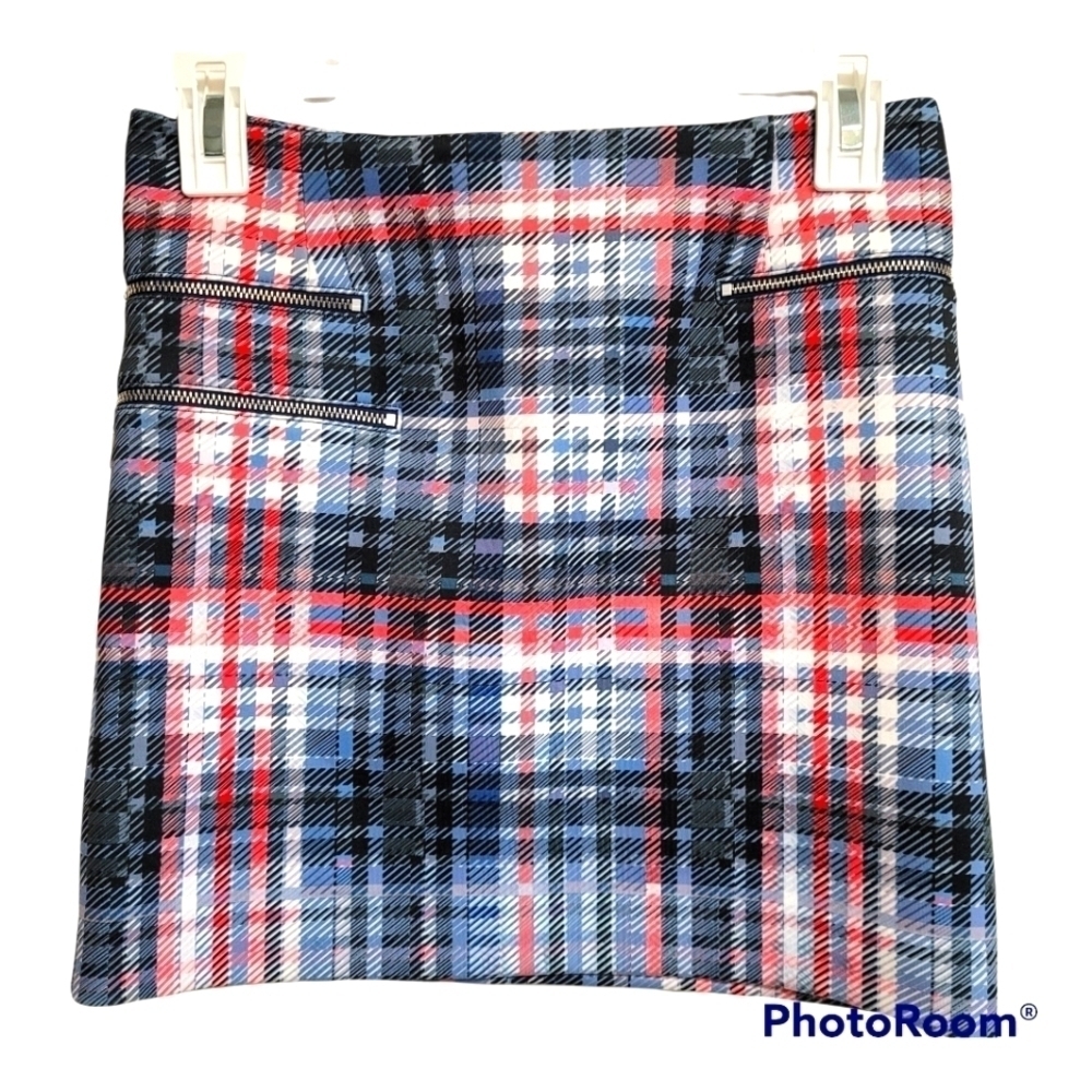 Nicholas Red White And Blue Checkered Plaid Mini Skirt